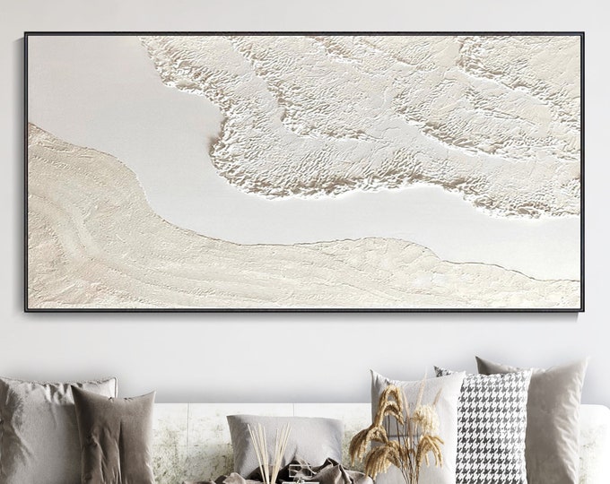 3D White Minimalist Textured Wall Art Beach Painting Ocean Wave ...