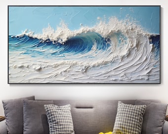 3D Océan Peinture à la main Texture Huile Abstrait Bleu Décoration de maison de mer Peinture Paysage marin original Art Mur à la mode