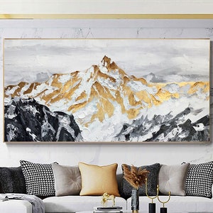 Original Landscape Painting Abstract Gold Painting Snow Mountain Painting Living Room Decor Winter Snow Scene Murals Custom Painting Gift