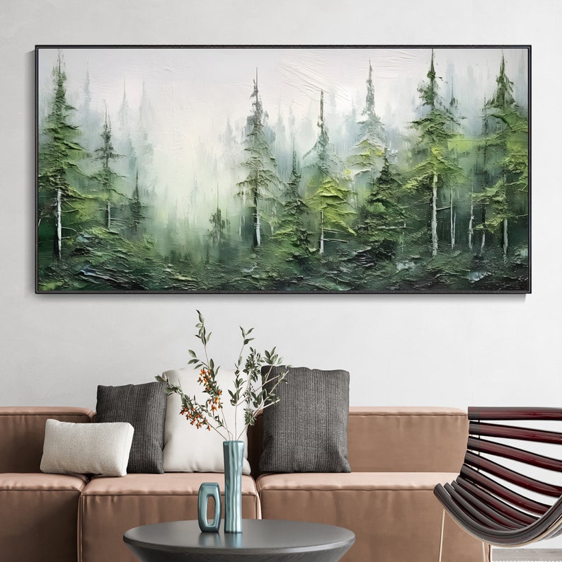 Abstrakte grüne Wald Malerei, Wabi Sabi Wandkunst, handgemalte Colorado Tannenbaum Malerei, Frühling Dekor, stilvolle Wandkunst, Leinwand Bild 5