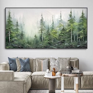 Abstract Landscape Hand Oil Painting Green Forest Plant Painting, Living Room Decor Painting Fashion Art tree Custom Painting Christmas Gift image 6