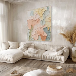 3D Original Floral Painting on Canvas Cream Textured Wall Art Abstract Floral Art Living Room ...