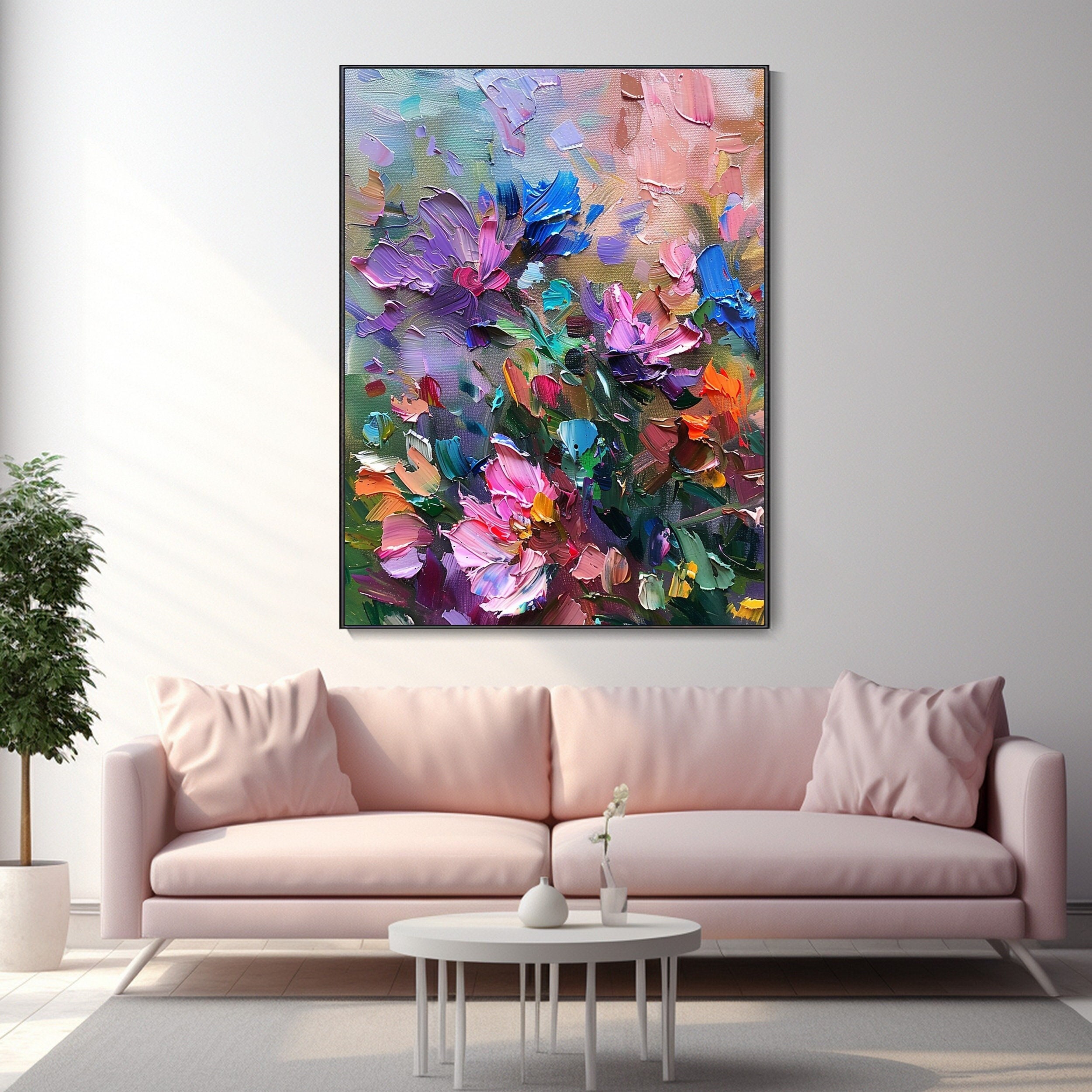 Canvas Colorful Floral Texture Art Abstract Flower Landscape Oil ...