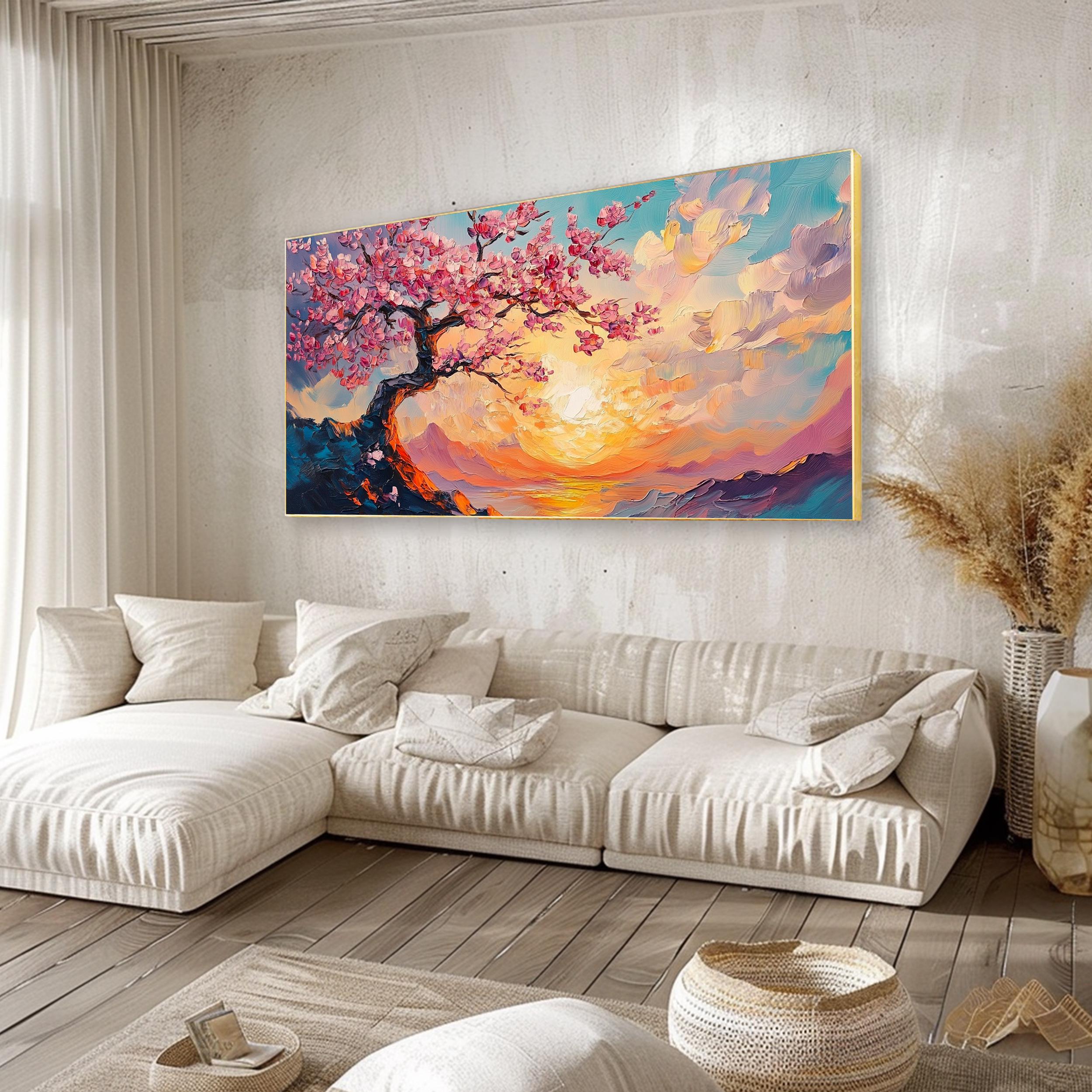 りえりえ様セットCreative Memories アルバム チェリーブロッサム Three-dimensional Thick Texture Cherry Blossom Mural Canvas Sunset