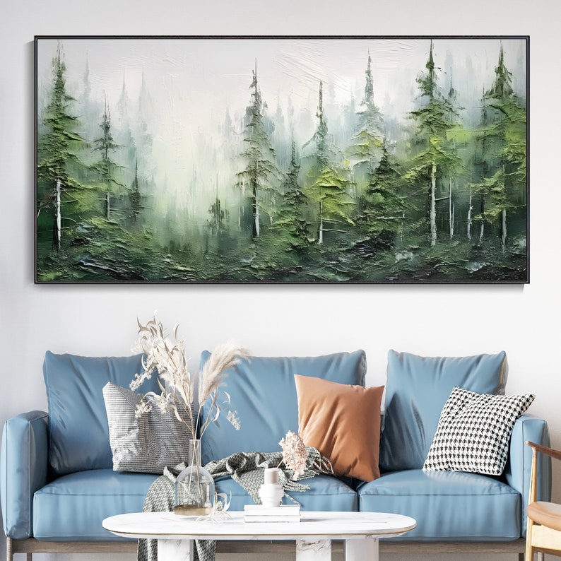 Abstract Landscape Hand Oil Painting Green Forest Plant Painting, Living Room Decor Painting Fashion Art tree Custom Painting Christmas Gift image 8