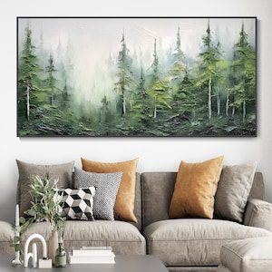 Abstract Landscape Hand Oil Painting Green Forest Plant Painting, Living Room Decor Painting Fashion Art tree Custom Painting Christmas Gift image 2