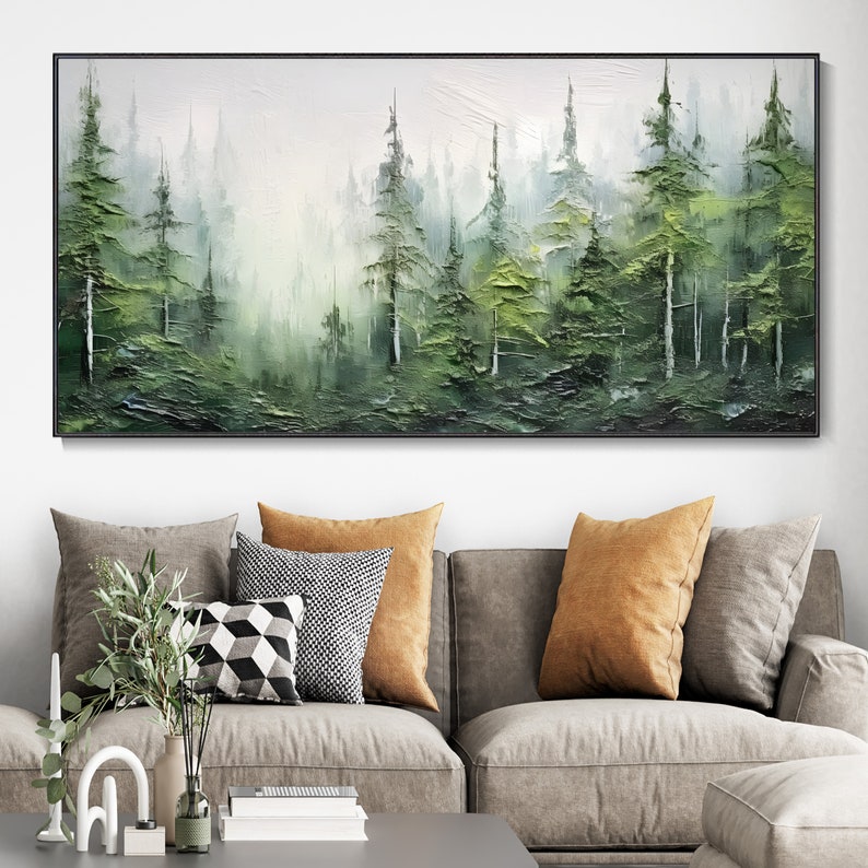 Abstract Landscape Hand Oil Painting Green Forest Plant Painting, Living Room Decor Painting Fashion Art tree Custom Painting Christmas Gift image 2