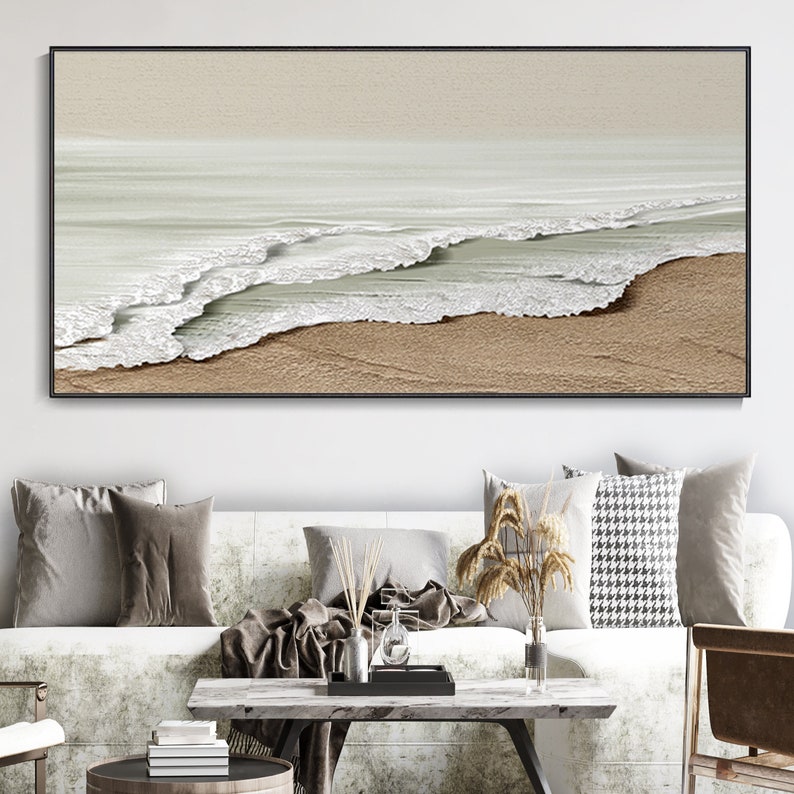 White Sea Waves Decor Oil Painting, Large Wall Hand Painted Texture Sea Landscape Painting, Home Decor Painting On Canvas, Fashion Wall Art image 1
