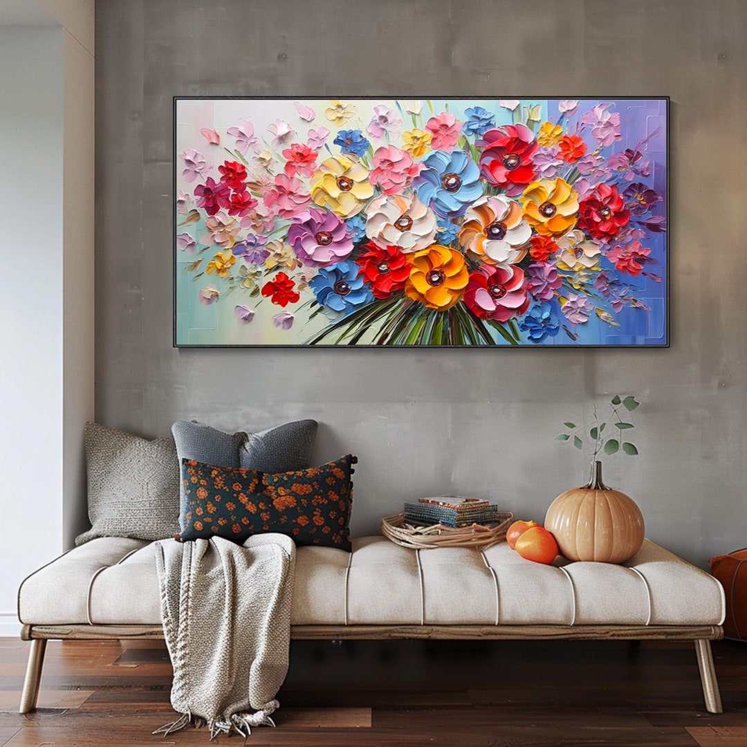 3D Textured Colorful Flower Art Abstract Landscape Floral Canvas Oil ...