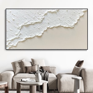 3D White Minimalist Textured Wall Art Beach Painting Ocean Wave ...