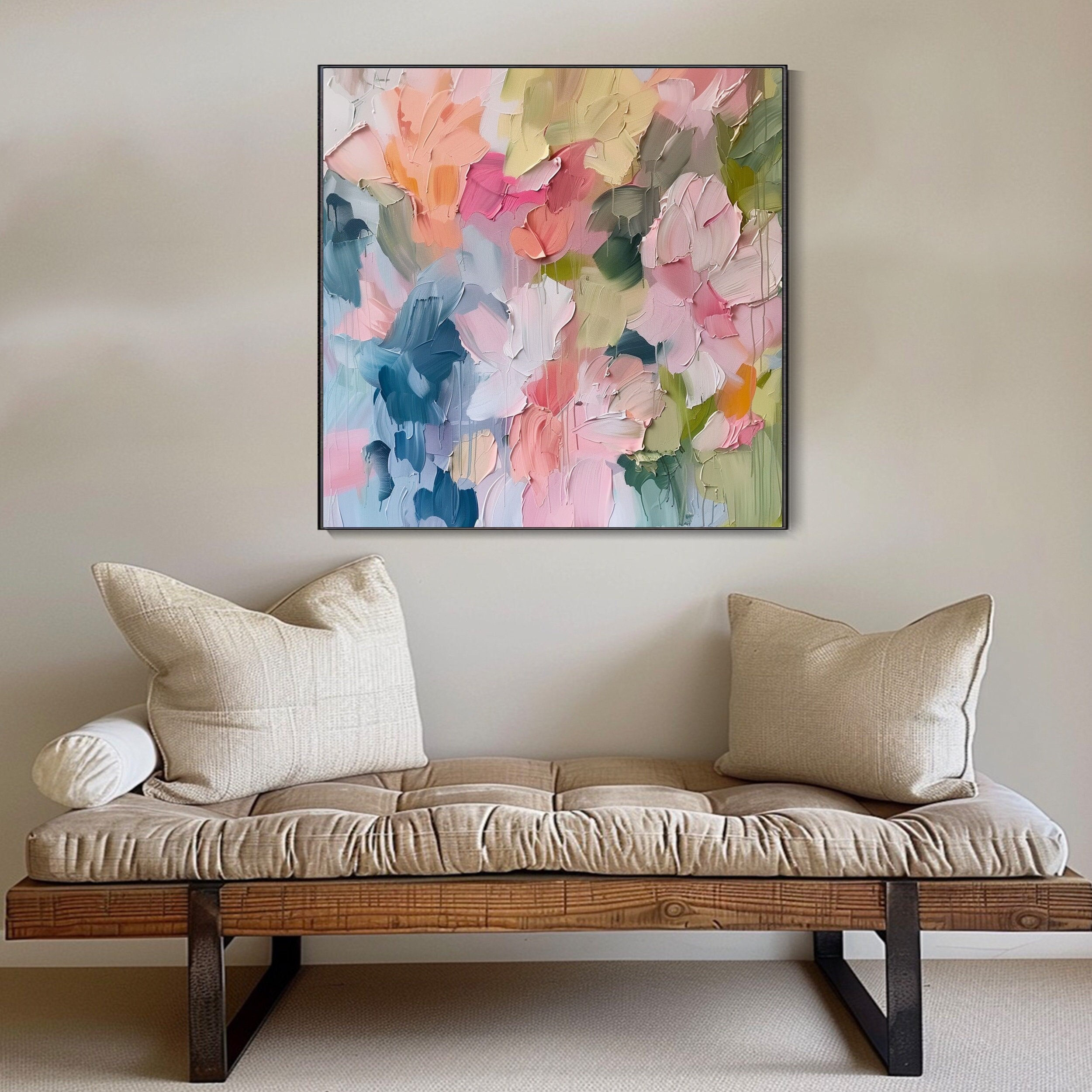 Soft Feather Brushstroke Painting, Pastel Palette Wall Art, Modern Abstract Canvas, Gentle Swirls Art, Textured Impasto Style Contemporary