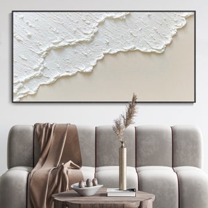 3D White Minimalist Textured Wall Art Beach Painting Ocean Wave ...