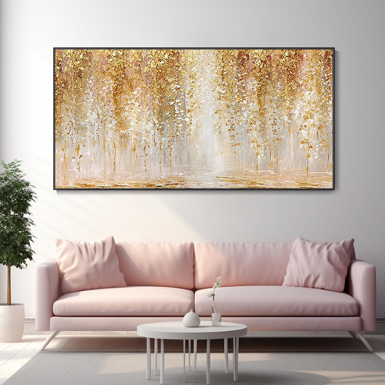 Abstract Luxe Gold Texture Art Drip Oil Painting on Canvas Minimalist ...