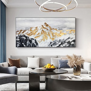 Original Landscape Painting Abstract Gold Painting Snow Mountain ...