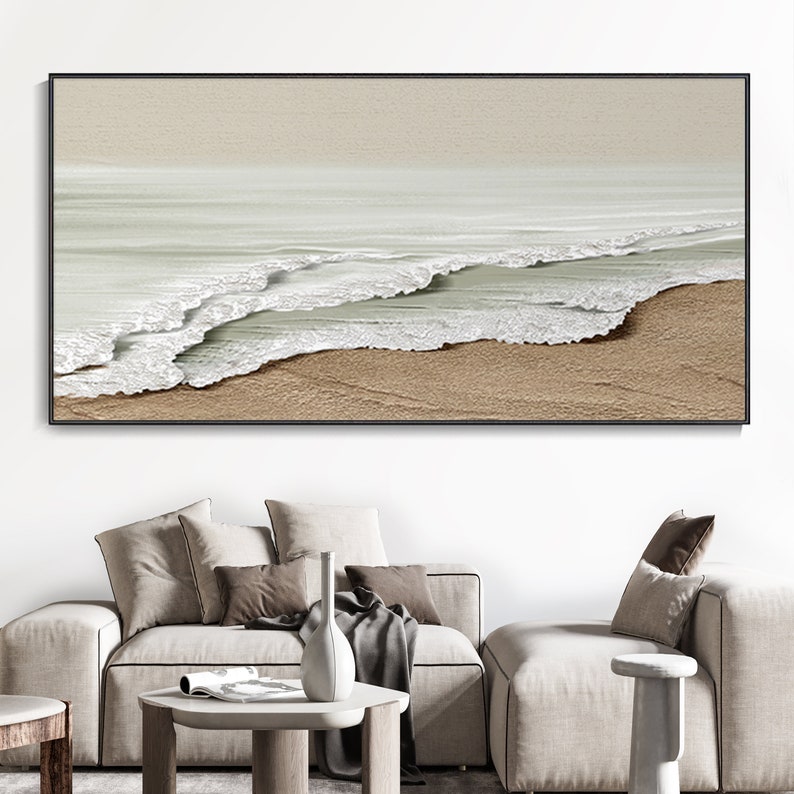 White Sea Waves Decor Oil Painting, Large Wall Hand Painted Texture Sea Landscape Painting, Home Decor Painting On Canvas, Fashion Wall Art image 3