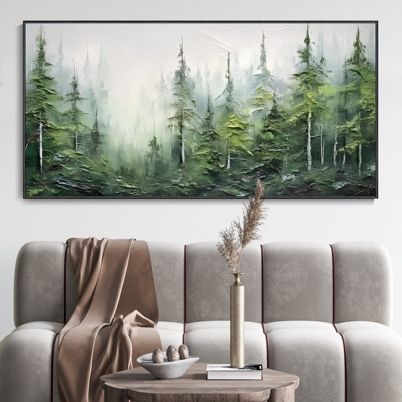 Abstract Landscape Hand Oil Painting Green Forest Plant Painting, Living Room Decor Painting Fashion Art tree Custom Painting Christmas Gift image 7