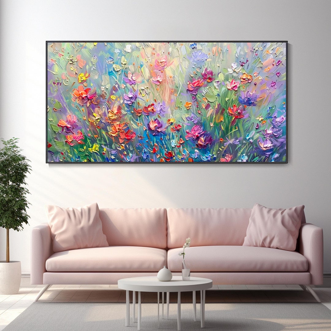 Abstract Floral Oil Painting Colorful Large Wall Art 3D Thick Texture ...
