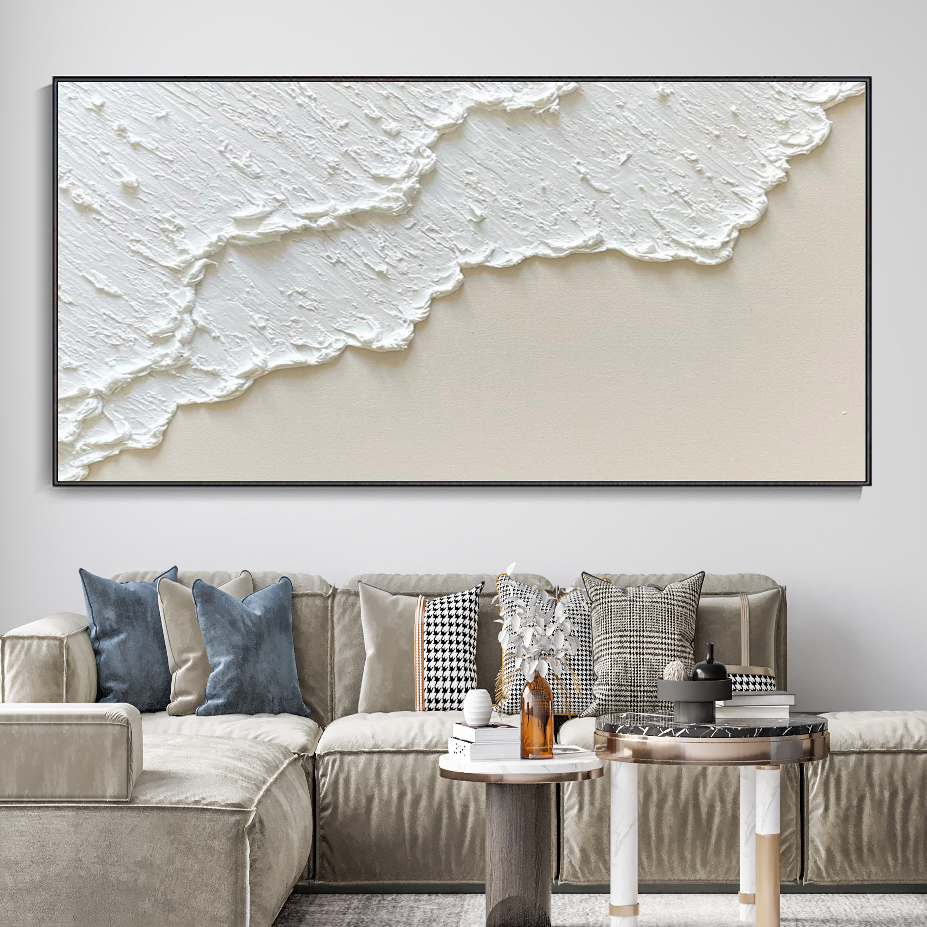 3D White Minimalist Textured Wall Art Beach Painting Ocean Wave ...