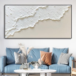 3D White Minimalist Textured Wall Art Beach Painting Ocean Wave ...