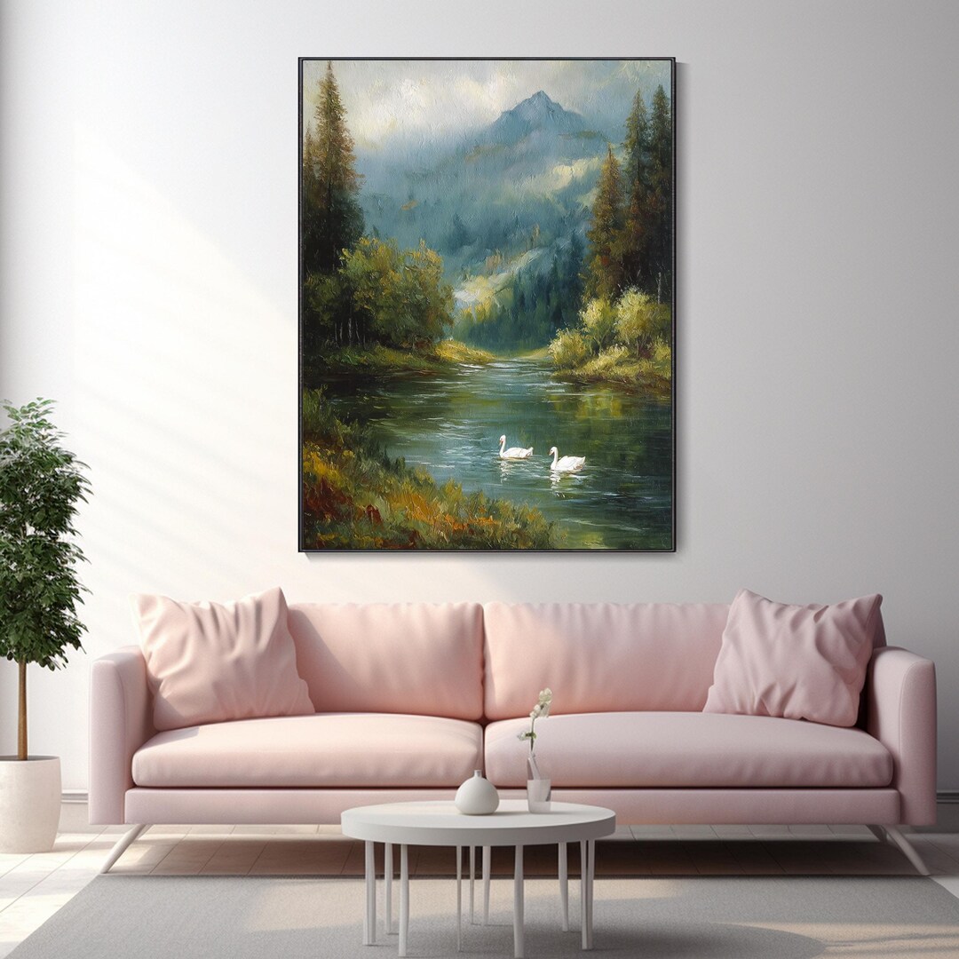 Tropical River Landscape Original Green Scenery Oil Painting Abstract ...