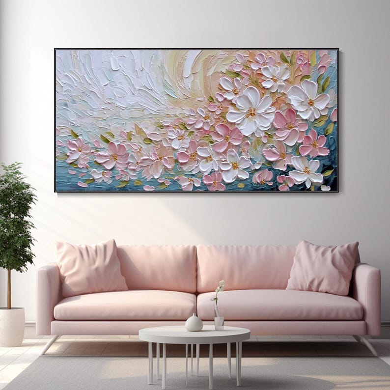 Original Pink Floral Oil Painting on Canvas Abstract Boho Modern Art ...