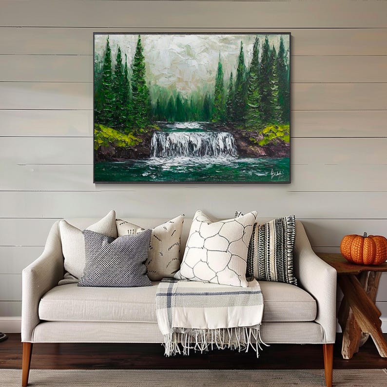 Original Green Forest Landscape Texture Wall Art 3D Canvas Hand River ...