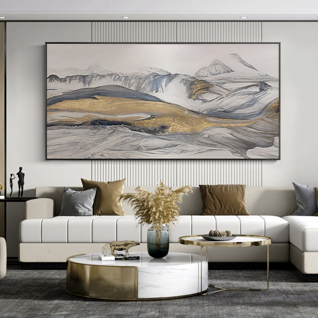Large Abstract Mountain Painting Original Gold Leaf Texture Landscape ...