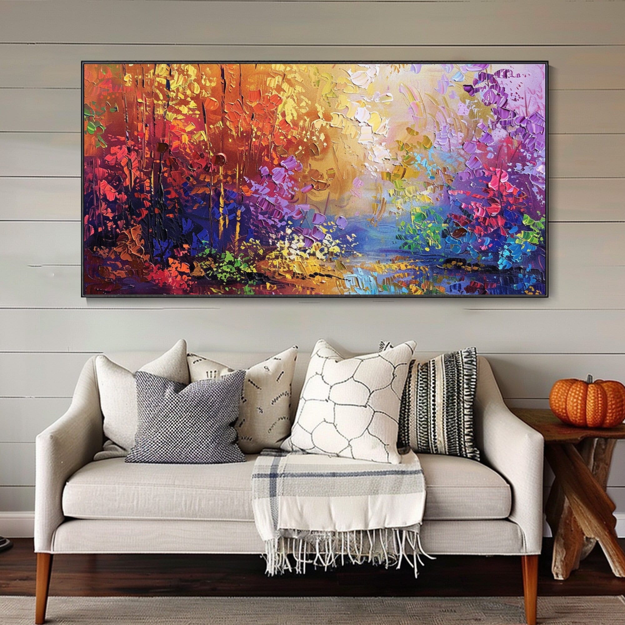 Original Abstract Forest Oil Painting Autumn Trees Thick Texture Knife Art Modern Landscape Canvas Boho Chic Decor Home Wall Hanging