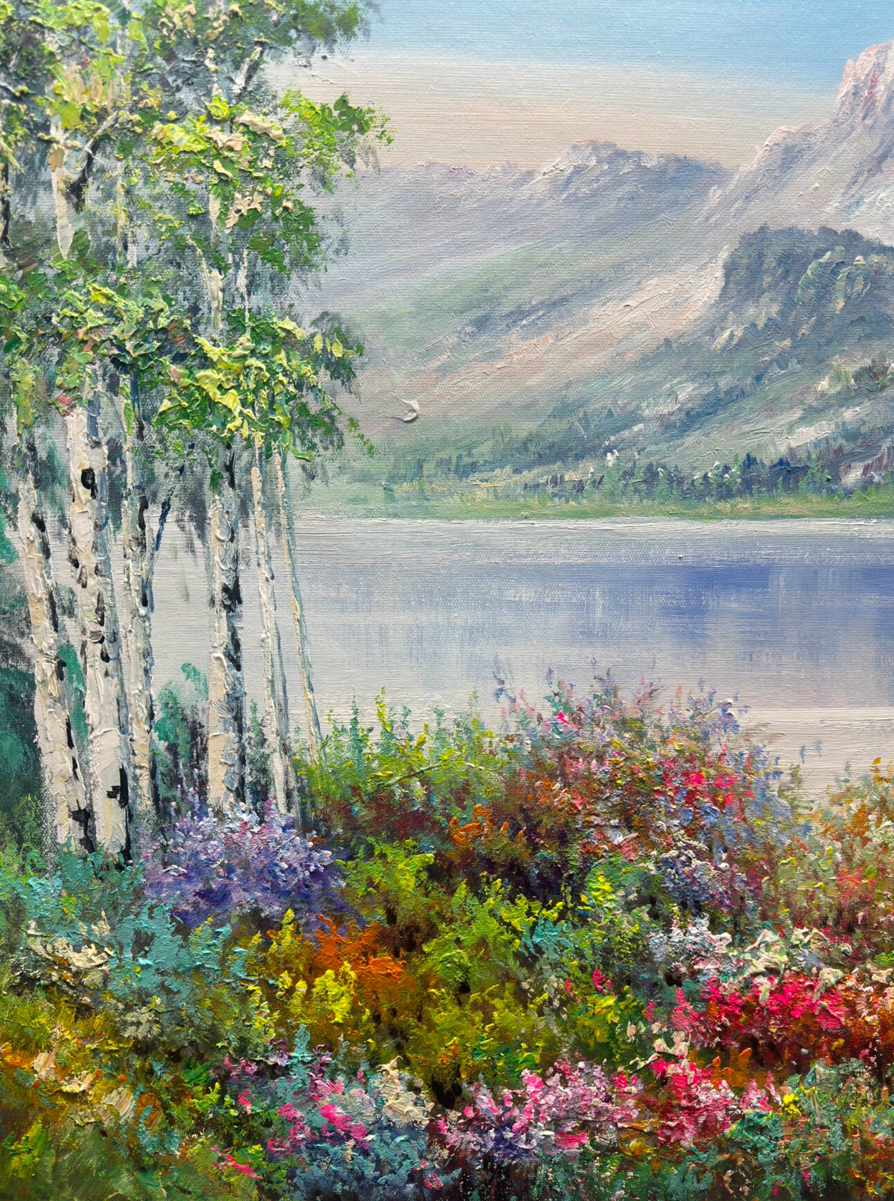 Large Landscape Oil Painting Original Lake Water Mural Abstract Flower ...