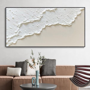 3D White Minimalist Textured Wall Art Beach Painting Ocean Wave ...