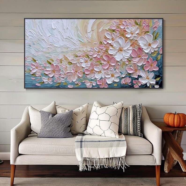 Original Pink Floral Oil Painting on Canvas Abstract Boho Modern Art ...