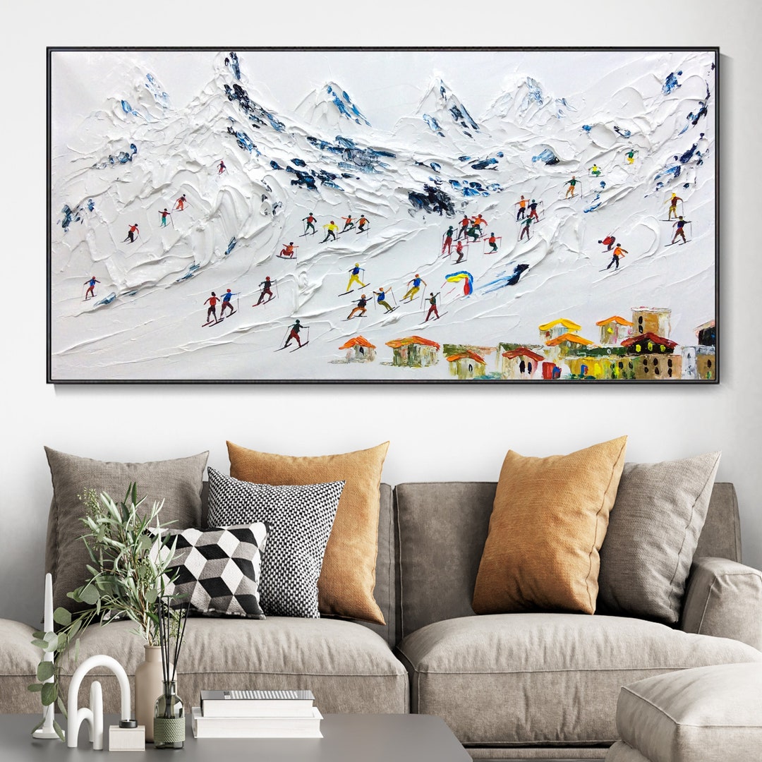 Original Ski Painting, Textured Wall Art Skiing Painting Custom Canvas ...
