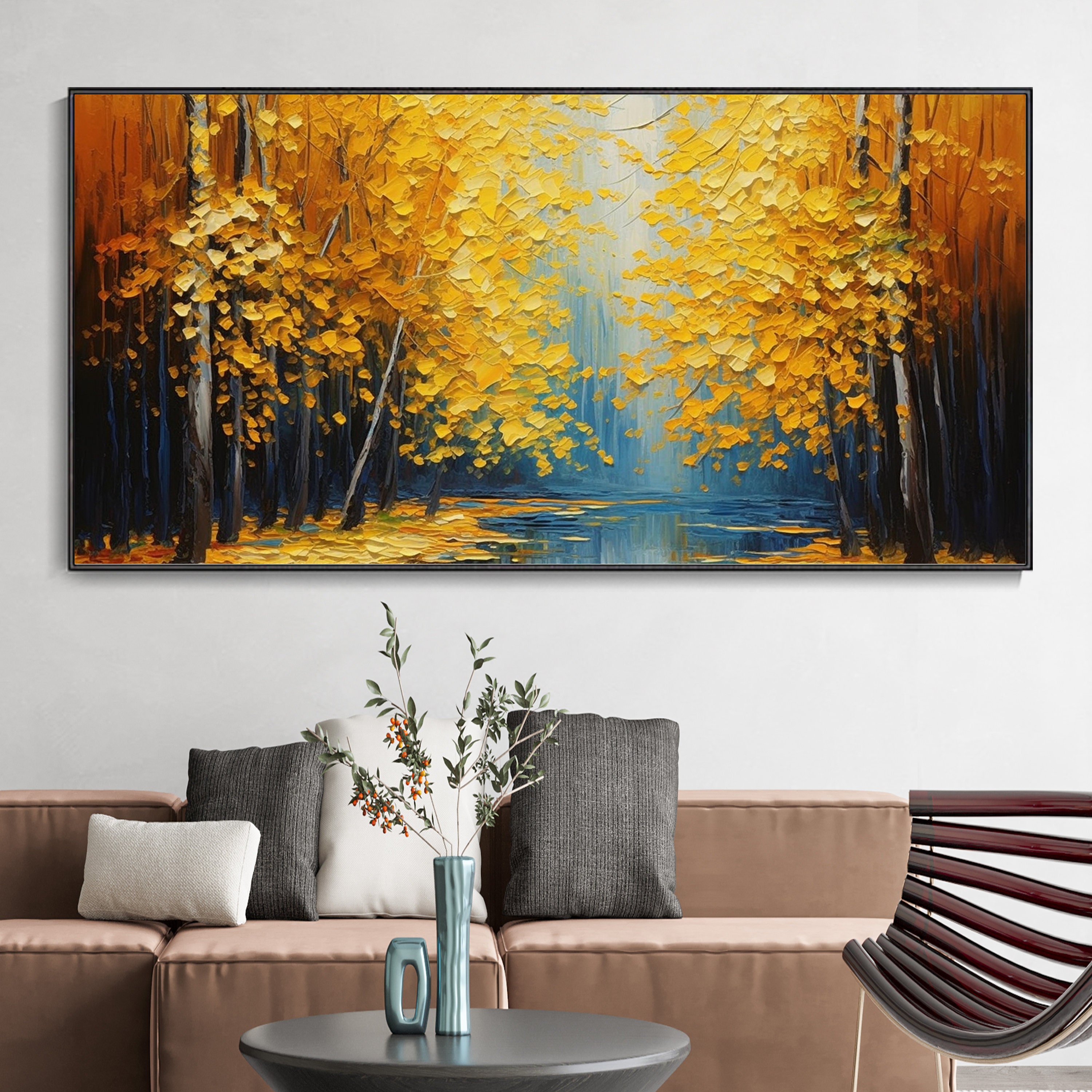 Blue Lake Autumn Forest Painting Abstract Landscape Forest Oil Painting ...
