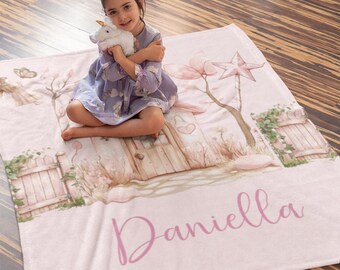 Personalized Blanket for Girls Newborn,  Blanket Custom Girl, Personalized Girl Name Throw, Custom Blanket for Girls, Garden Fairy Blanket
