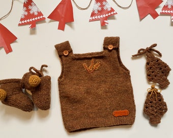 baby vest, hand knitted vest, sleevless, wool knitted vest, organic wool, brown waistcoat, newborn, ready to ship, chaleco bebé