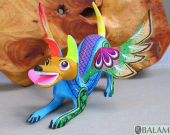 Playful Doggy, Playful Dante, Xoloitzcuintle Alebrije, Wood copal sculpture, Dog Alebrije, Dog with wings, Cute puppy, Alebrije Oaxaca art