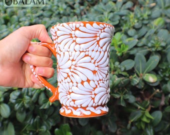 Talavera Coffee Mug, Handmade, cappuccino cup, Mexican Pottery, Talavera cup, 14oz