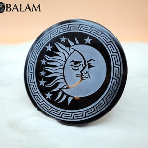 Eclipse Aztec Black Obsidian Mirror, Huitzil-Hummingbird, Mexica symbols, 3.9 inches-Read Description