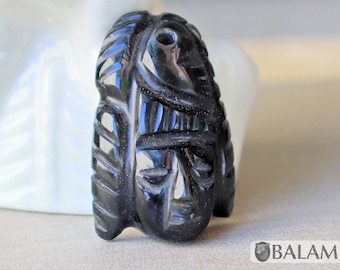 Ceremonial Obsidian Pendants, carved Obsidian, Tribal face, Aztec, Mayan warriors. Read description