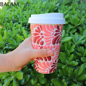 Talavera tumblers cup, Coffee thermal, Talavera Mug with silicon lid, Mexican Talavera thermal cup, Travel tumbler. 14 oz-400ml