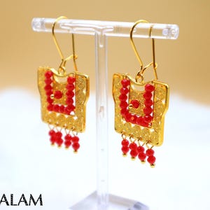 Aretes estilo Blusa Mexicana, Aretes de Filigrana Mexicana, Aretes Frida Khalo, Filigrana Oaxaca, Filigrana Baño de Oro.