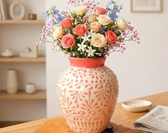Vaso da fiori messicano Talavera, Talavera florero. Plumeado fino. 7 pollici