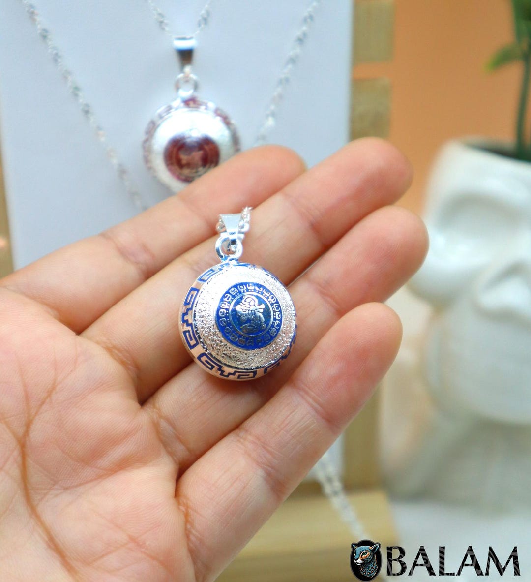 925 Silver Mayan Calendar Angel Caller Pendant, 21.5