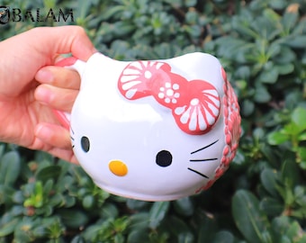 Talavera Hello Kitty mug, Coffee cup, Mexican Talavera. 14oz Pink