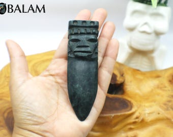 Colgante de daga de jade hecho a mano, collar ceremonial maya