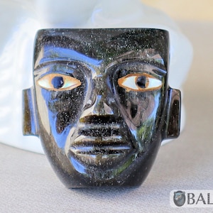 Teotihuacan pendant, Ceremonial Obsidian Pendants, carved Obsidian, Teotihuacan mask of obsidian- Read description
