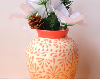 Talavera Mexikanische Blumenvase, Talavera florero. Plumeado fino. 7 Zoll