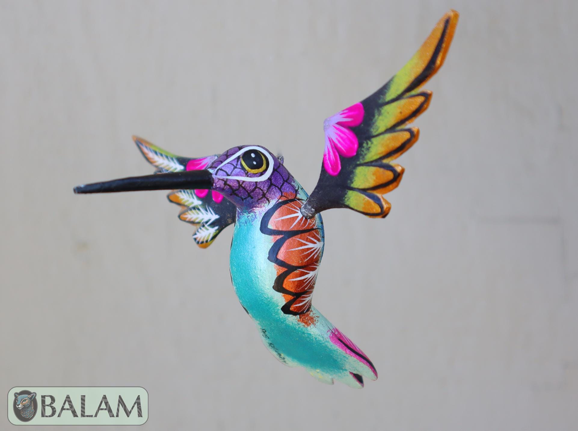Metallic Hummingbird Alebrije Ornament, Hand-painted Copal Wood