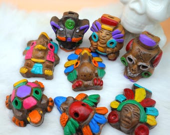 Handmade Clay Aztec Bird Whistle: Colorful Mayan Decor