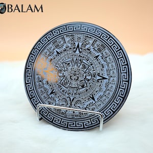 Sun stone Aztec Calendar, Aztec Black Obsidian Mirror, Mexica symbols, Aztec Calendar, 4.75 inches-Read Description